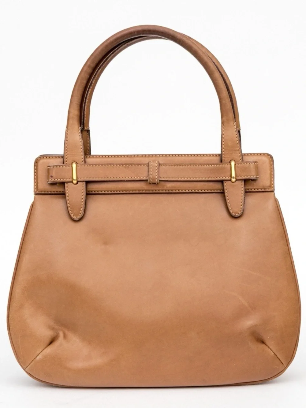 Rare Vintage Gucci Lady Lock Top Handle Bag Tan Leather Italy